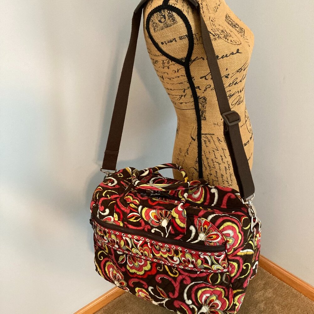 Vera Bradley Weekender Travel Bag Puccini Pattern EUC Brown Red Yellow